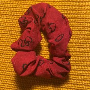 Red scrunchie with black hearts